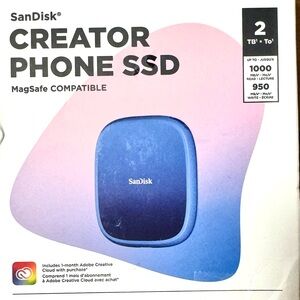 SanDisk 2TB Creator Phone External SSD 1000Mb/s MagSafe COMPATIBLE, Sealed, New